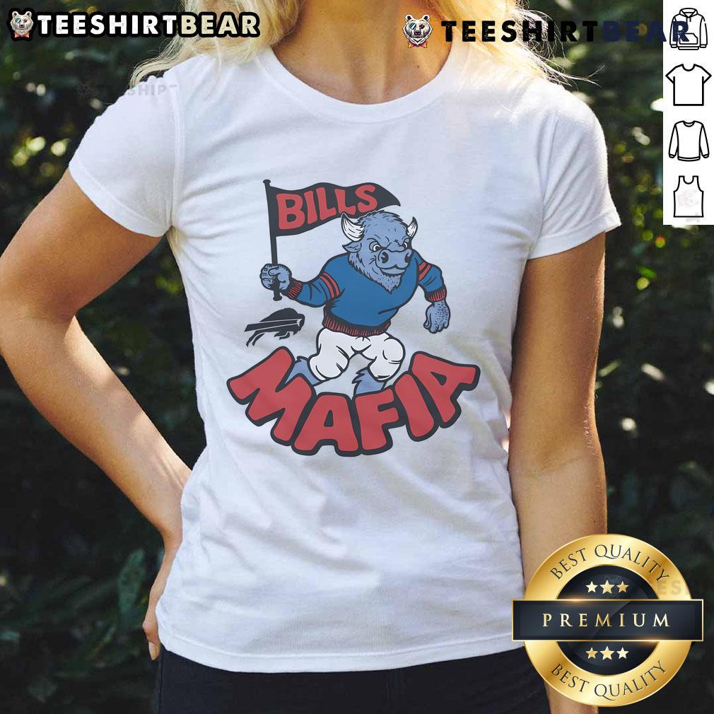 Official Buffalo Bills Mafia mascot ladies tee featuring vibrant team colors and iconic logo for passionate fans.