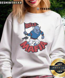Official Buffalo Bills Mafia mascot sweatshirt featuring vibrant team colors and logo, perfect for game day attire.