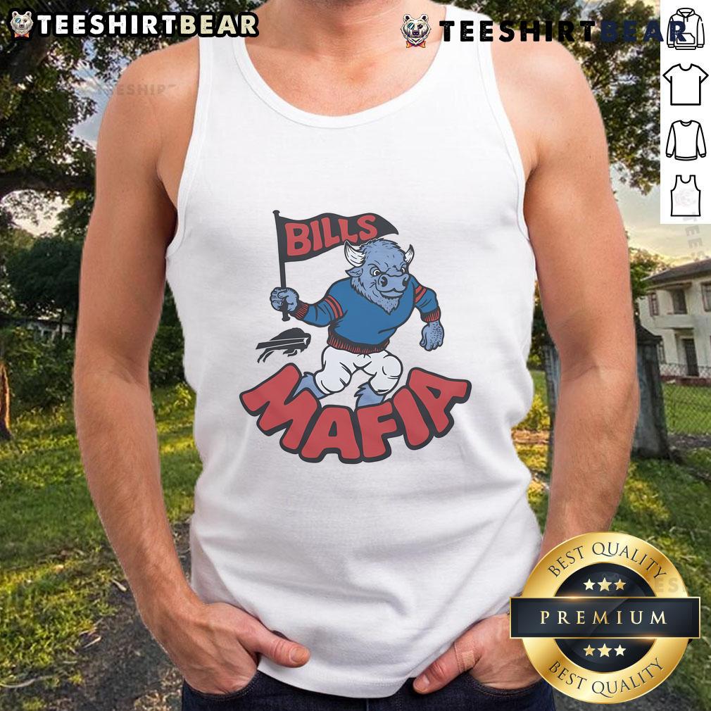 Buffalo Bills Mafia mascot tank top featuring vibrant team colors and logo, perfect for game day and fan wear.