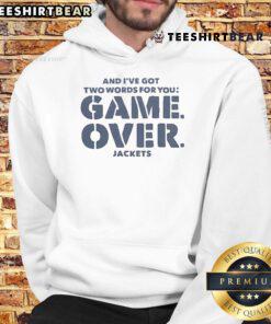 Official CBJ 'Game Over' hoodie featuring vibrant graphics, perfect for Columbus Blue Jackets fans. Stylish and cozy.