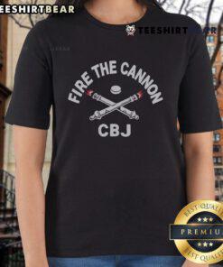 Official Fire The Cannon CBJ Ladies Tee featuring a stylish design in vibrant colors for fans of the Columbus Blue Jackets.