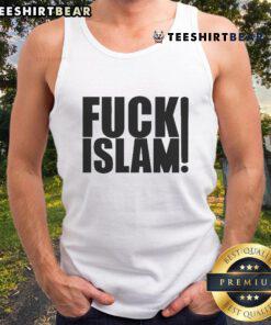 Official Fuck Islam tank top design featuring bold text on a stylish black background, perfect for statement fashion.