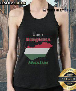 Official I Am A Hungarian Muslim tank top design featuring bold text and cultural symbols, perfect for proud wearers.