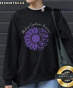 Official Moebius Syndrome Awareness sweatshirt featuring a sunflower and purple ribbon design for support.