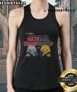 Alt Text: Official Ohio State Buckeyes vs Notre Dame Fighting Irish 2025 National Championship tank top design featuring team logos.
