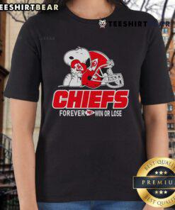 Official Snoopy Love Kansas City Chiefs Football Forever Win or Lose Ladies Tee featuring vibrant graphics and team spirit.