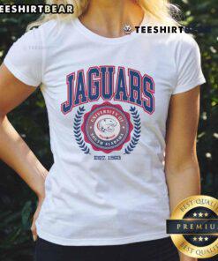 Alt Text: Official South Alabama Jaguars team crest on a stylish ladies tee, perfect for fans and casual wear.