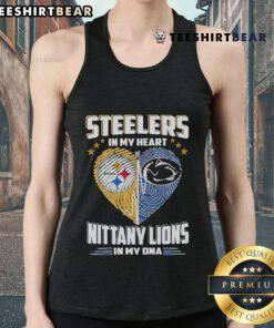 Official Steelers in My Heart, Nittany Lions in My DNA tank top featuring team logos and a stylish design.