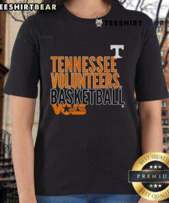 Official Tennessee Volunteers basketball Vols text logo overlay on a ladies tee, perfect for fans and casual wear.