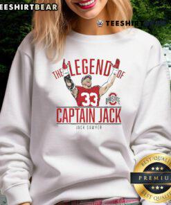 Official The Legend Of Captain Jack Sawyer Ohio State Buckeyes Sweatshirt featuring team colors and logo design.