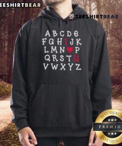 Alt Text: Premium English Teacher Alphabet I Love You Hoodie featuring colorful letters, perfect for educators and language lovers.