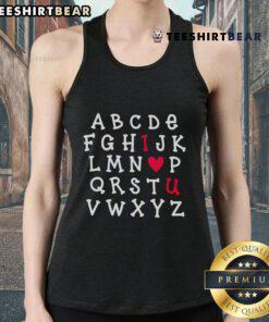 Alt Text: Premium English Teacher Alphabet I Love You Tank Top featuring colorful letters on a stylish design for educators.