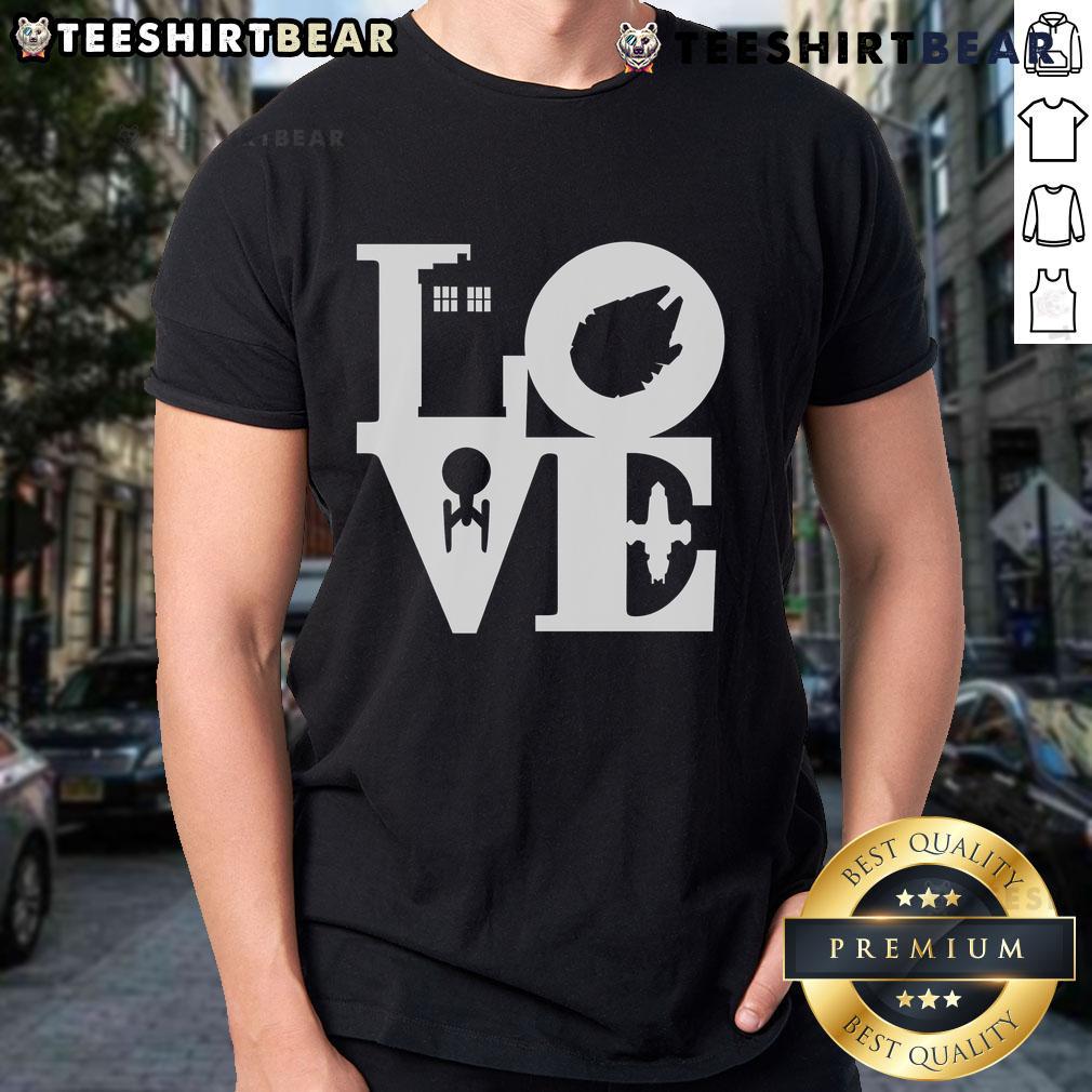Premium I Love SciFi T-Shirt featuring a bold graphic design perfect for science fiction fans and enthusiasts.