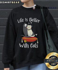 Premium Valentine's Cat Lover Sweatshirt featuring 'Life Is Better With Cats' design, perfect gift for cat enthusiasts.