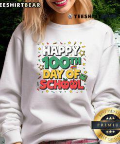 Pretty 100 Days of School sweatshirt featuring colorful graphics, perfect for celebrating the 100th school day in style.