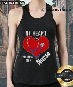 Pretty tank top with 'My Heart Belongs To A Nurse' design, perfect gift for nurses and healthcare professionals.
