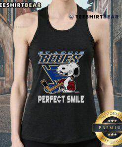 St. Louis Blues Snoopy tank top featuring a perfect smile, inspired by The Peanuts Movie, ideal for hockey fans.