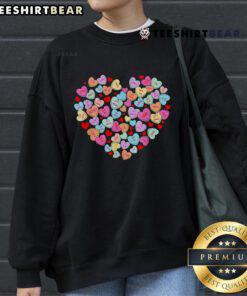 Pretty Valentine's Day heart conversation candy sweatshirt featuring colorful sweethearts design for festive style.