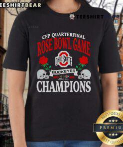 2025 CFP Quarterfinal Rose Bowl Game Champions Ladies Tee featuring stylish design and vibrant colors for fans.