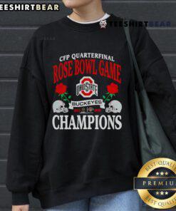 Top 2025 CFP Quarterfinal Rose Bowl Game Champions sweatshirt featuring team logos and vibrant colors.
