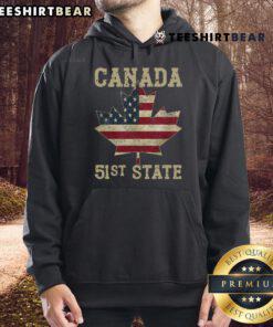 Vintage hoodie featuring the American flag and 'Top 51st State - Canada' design, perfect for casual wear and patriotism.