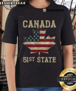 Vintage ladies tee featuring the American flag and 'Top 51st State Canada' design for a stylish, patriotic look.