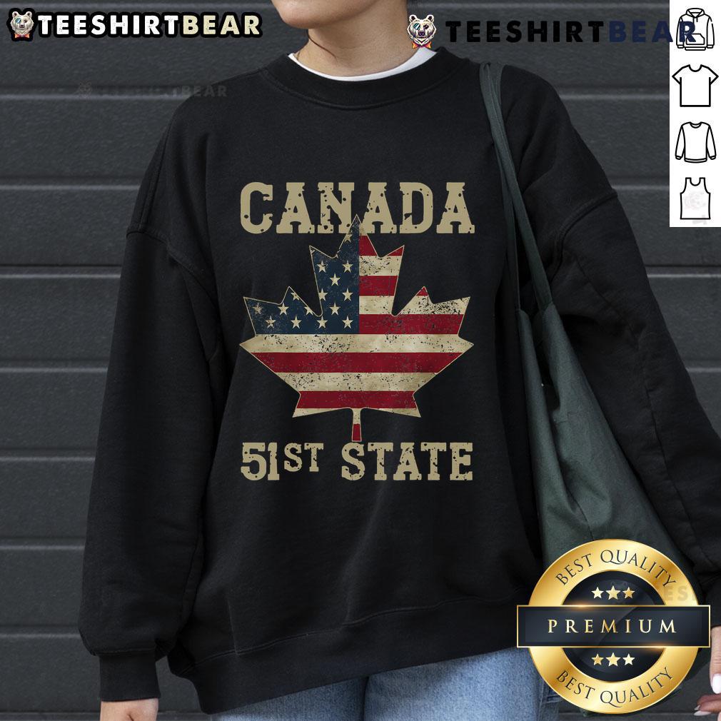 Vintage sweatshirt featuring the American flag and 'Top 51st State Canada' design, perfect for casual wear.