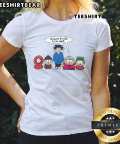 Top Bailey Robert Smith Kicks Ass Ladies Tee featuring bold graphics and vibrant colors, perfect for casual wear.