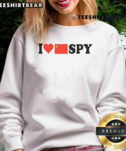 Alt Text: Fun 'I Love My Chinese Spy' sweatshirt featuring a heart and China flag design, perfect for casual wear.