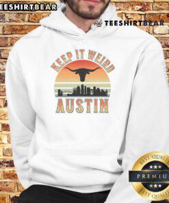 Austin Vintage Sunset Hoodie featuring 'Keep It Weird' slogan, perfect for stylish, laid-back Austin vibes.