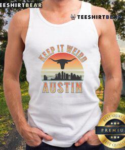 Top Keep It Weird Austin vintage sunset tank top featuring a colorful design and relaxed fit for summer style.