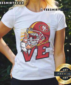 Top Love San Francisco 49ers football helmet ladies tee, stylish women's shirt for fans of NFL team merchandise.