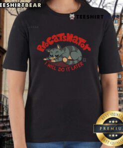 Top ProCATsnator 'I Will Do It Later' Cat Ladies Tee featuring a playful cat graphic and humorous text for cat lovers.