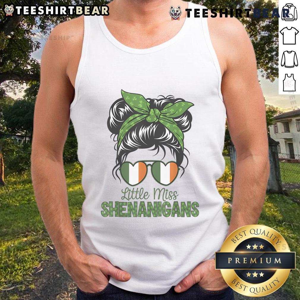 Little Miss Shenanigans girl wearing an Irish flag tank top for St. Patrick's Day celebration. Perfect festive outfit!