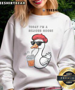 Funny sweatshirt featuring a serious goose in a beret and sunglasses, perfect for quirky fashion lovers.