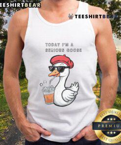 Alt Text: Funny goose wearing a beret and sunglasses on a tank top, perfect for a lighthearted fashion statement.