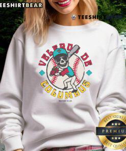 Columbus Clippers skeleton sweatshirt featuring Veleros Guy batting, perfect for baseball fans and unique fashion enthusiasts.