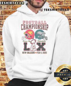 Awesome Football Champions hoodie featuring New Orleans Super Bowl LIX helmets of Kansas City and Philadelphia teams.