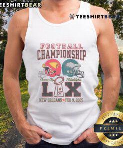Awesome Football Champions tank top featuring New Orleans Super Bowl LIX, Kansas City, and Philadelphia helmet designs.