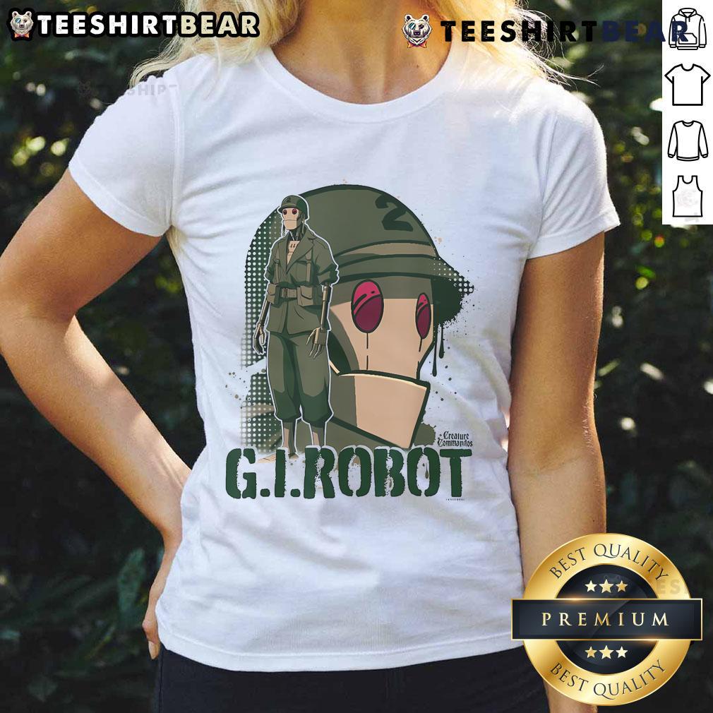 Awesome G.I. Robot Showcase Ladies Tee featuring a vibrant robot design on a stylish women's t-shirt.