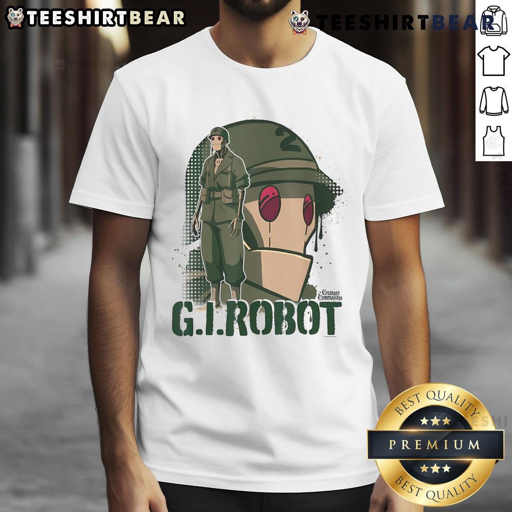 Cool G.I. Robot Showcase T-Shirt featuring vibrant graphics and a unique design for robot enthusiasts and collectors.