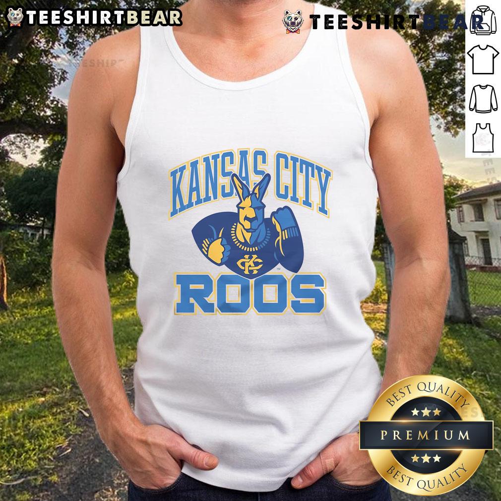 Person wearing Awesome Kansas City Roos mascot tank top at a lively sports event, showcasing team spirit.