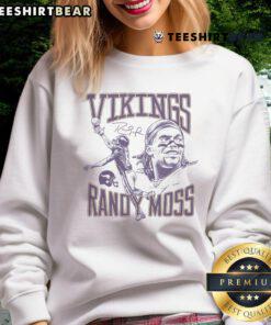 Awesome Vikings Randy Moss signature portrait sweatshirt featuring vibrant graphics and cozy design for fans.