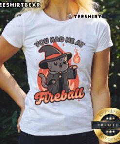 Cute cat with a magical fireball, perfect for cat lovers. Shop the 'Fireball Cat Ladies Tee' for a fun, stylish look!