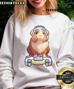 Adorable guinea pig wearing a gamer-themed sweatshirt, perfect for video game lovers and fluffy cavy enthusiasts.