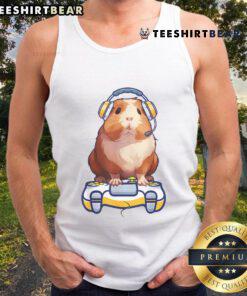 Adorable guinea pig in a gamer tank top, showcasing a fluffy cavy for video game lovers. Perfect for animal and gaming fans!
