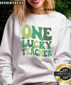 Cute One Lucky Teacher St. Patrick's Day sweatshirt featuring a festive design perfect for celebrating the holiday.