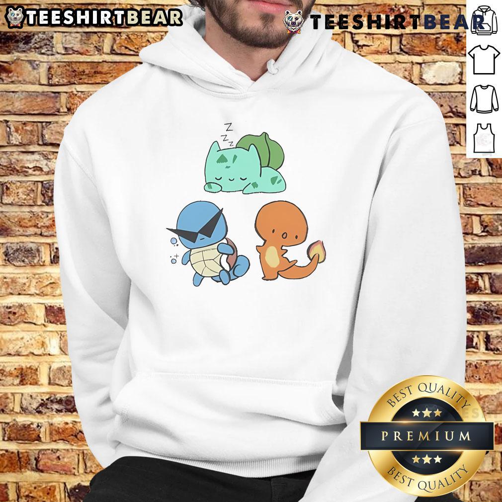 Cute Pokemon Bulbastore Trio Hoodie featuring Pikachu, Bulbasaur, and Charmander in vibrant colors.