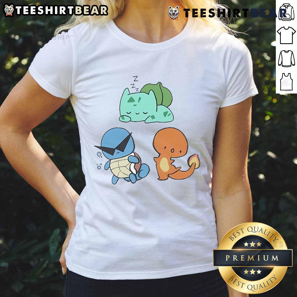 Alt Text: Cute Pokmon Bulbasaur Trio Ladies Tee featuring adorable Bulbasaur characters on a stylish women's shirt.