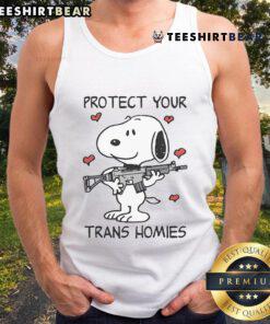 Cute Protect Your Trans Homies Snoopy Dog Tank Top featuring a playful Snoopy design, perfect for LGBTQ+ pride and support.